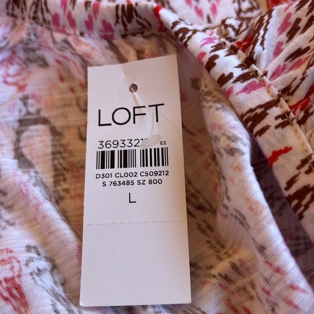 Loft Multi-Color Cotton Flutter Sleeve Top L NWT - Picture 3 of 5